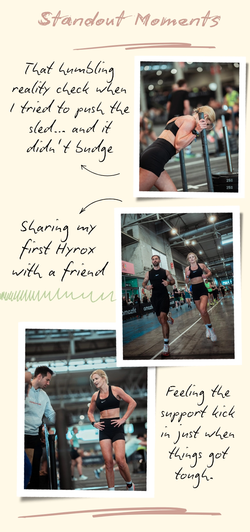 Participants at Hyrox Barcelona competing in a fitness challenge, lifting weights and running indoors.