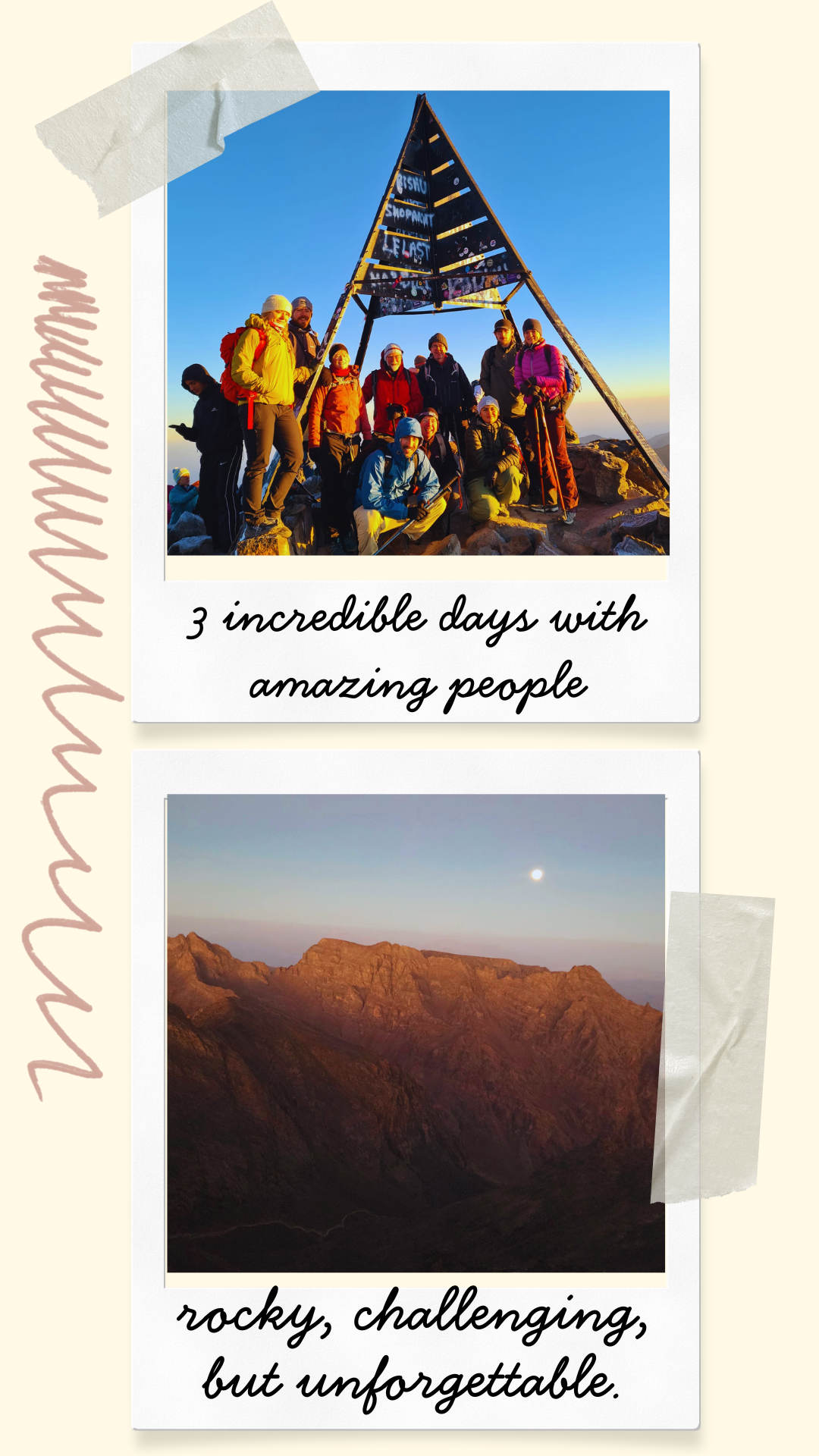 Group of climbers at the summit of Mount Toubkal, the highest peak in North Africa.